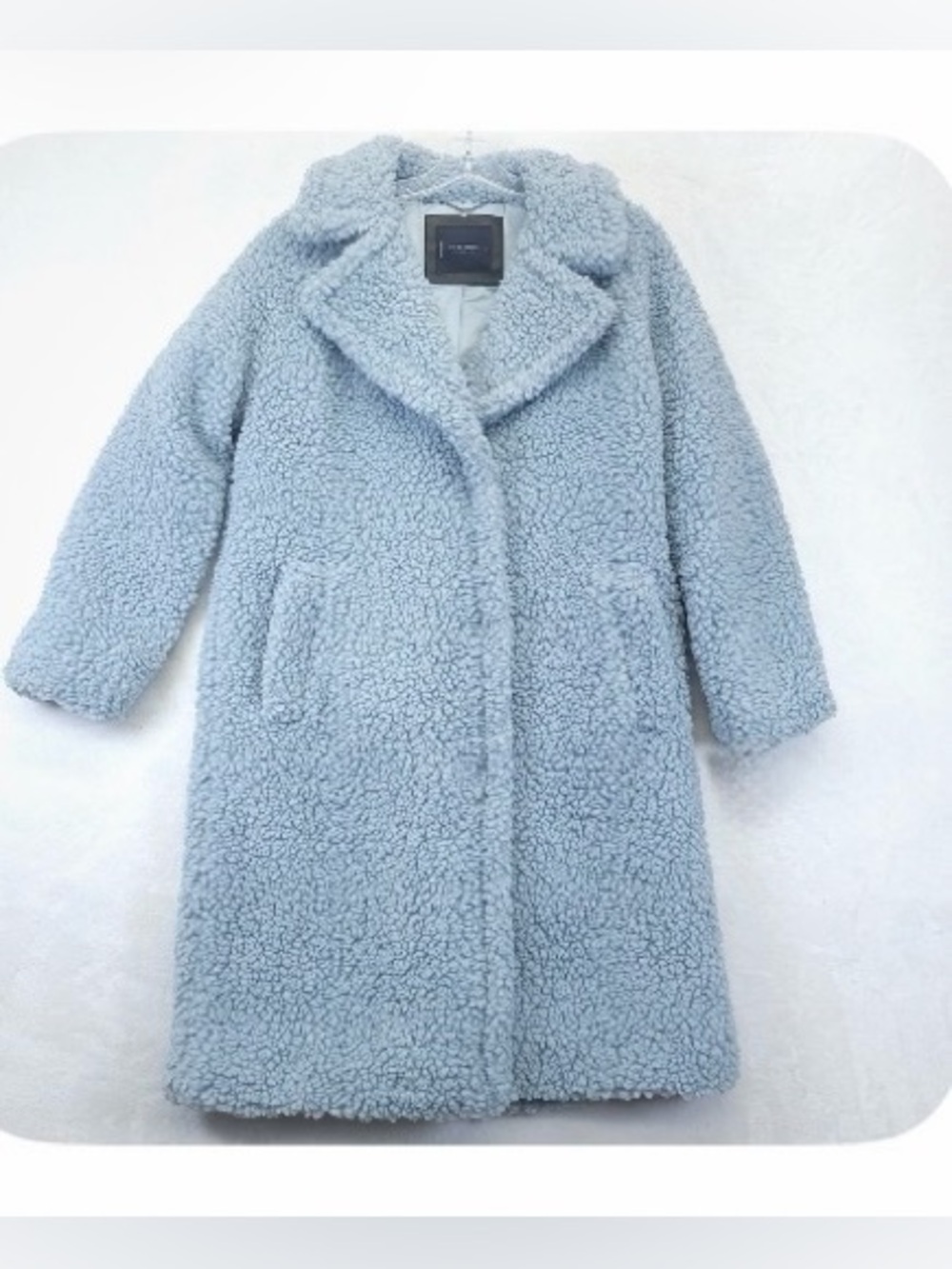 Lucky Brand Light Blue Teddy Faux Shearling Coat - Women's Long Plush Jacket